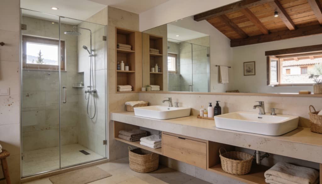 Baño familiar de chalet reformado con acabados premium