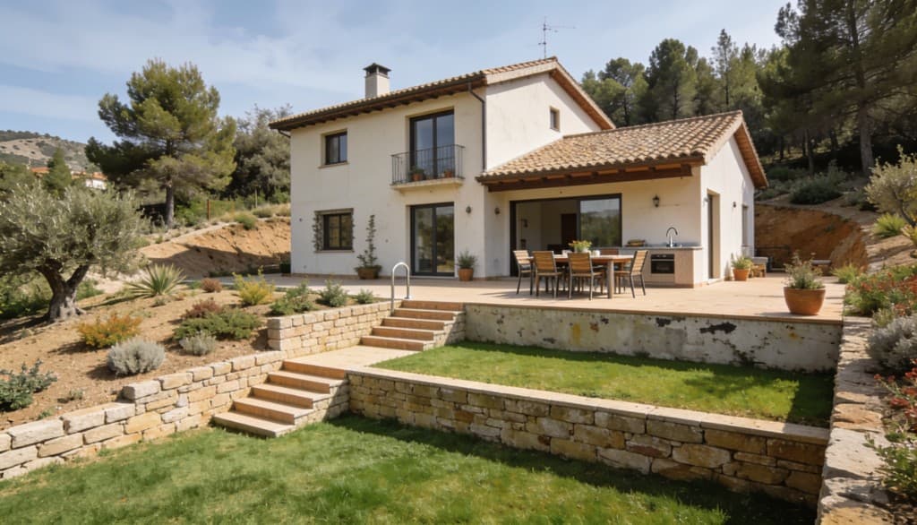 Jardín y terraza de chalet reformados en la Comunidad de Madrid