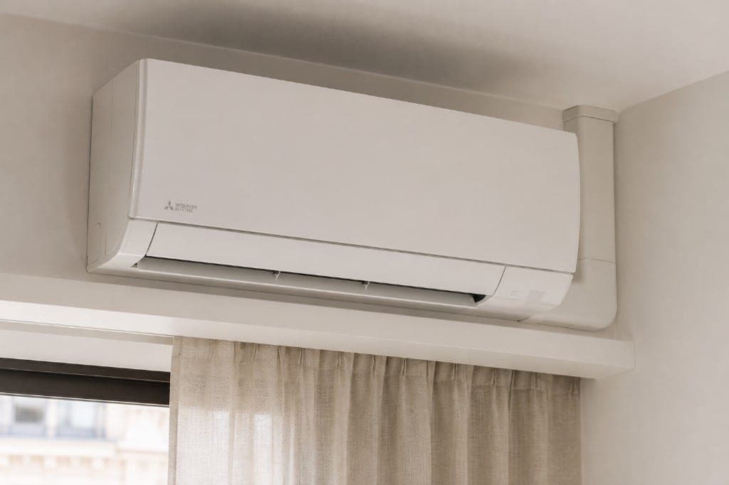 Unidad interior de aire acondicionado split instalada en salón de vivienda en Madrid